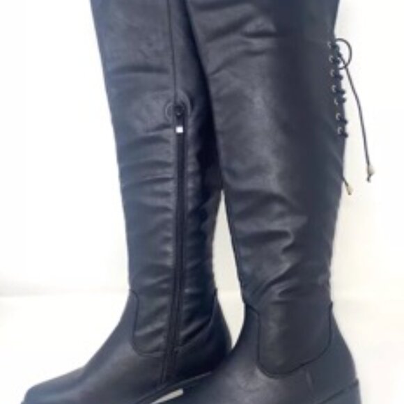 Top Moda Women's Jones-86 Tall Boots Black Zipper Lace Up Backing Size 7 - Picture 2 of 8